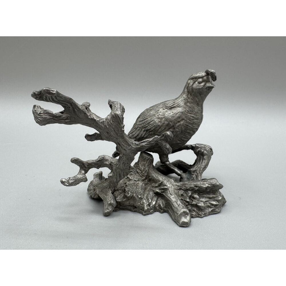 Rawcliffe Pewter Quail on a Tree Stump Limb Wildlife Bird Vintage